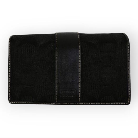 COACH CC LOGO CANVAS GENUINE LEATHER BLACK WALLET - Picture 6 of 11
